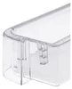 A close-up view of a clear plastic refrigerator door shelf. Produktbild-Vorschau