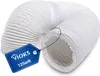 A white flexible hose is shown bent into a curve, with a blue tag attached to it. Produktbild-Vorschau