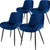 Four blue velvet dining chairs with black metal legs, arranged diagonally. Náhľad obrázku produktu