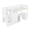 A white loft bed with stairs, a wardrobe, and a desk, shown against a white background. Anteprima dell’immagine prodotto