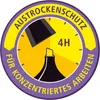 A circular graphic with a clock face motif, featuring a highlighter pen tip and text indicating '4H' and German phrases related to drying protection and concentrated work. Anteprima dell’immagine prodotto