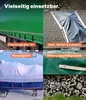 A collage of four images showing different uses of a protective tarp. Produktbild-Vorschau