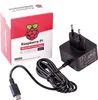 A Raspberry Pi USB-C power supply and its packaging are shown. Produktbild-Vorschau