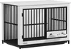 A white and black dog crate with two doors and two bowls attached to the front. Anteprima dell’immagine prodotto