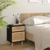Nachttisch Schwarz Massivholz Kiefer und Natur-Rattan Produktbild-Vorschau 2