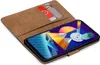 A book-style phone case with credit cards inserted, showing a smartphone screen with a colorful abstract wallpaper. Náhled obrázku produktu