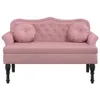 A pink velvet loveseat with two round throw pillows and black legs, shown against a white background. Náhľad obrázku produktu