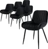 A set of six black velvet dining chairs with diamond tufting and black metal legs, arranged on a white background. Produktbild-Vorschau