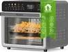A close-up, diagonal view of a countertop oven, with a green overlay displaying product features. Náhľad obrázku produktu