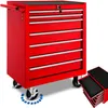 A red tool chest with multiple drawers on wheels, shown on a white background. A few drawers are shown separately in the foreground. Náhled obrázku produktu