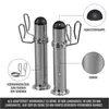 Two chrome-plated adapters for dumbbell bars with labels pointing out features. Produktbild-Vorschau