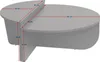 A gray, modern-looking coffee table with dimensions indicated by red lines and text. Produktbild-Vorschau