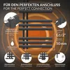 Diagram showing features and connection options for a black radiator. Produktbild-Vorschau