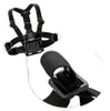 A black chest harness mount for action cameras, shown against a white background with a close-up inset of a strap and buckle. Anteprima dell’immagine prodotto