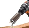 A close-up shot of a drill with a universal socket attachment being used to screw a bolt into a piece of wood. Produktbild-Vorschau