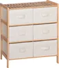 A wooden frame dresser with six fabric drawers against a white background. Podgląd zdjęcia produktu