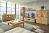 A modern living room with wooden furniture and a large window. Voir les images du produit