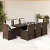 vidaXL 9-tlg. Garten-Essgruppe mit Kissen Braun Poly Rattan Produktbild-Vorschau 2