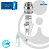 An exploded view of a faucet adapter and a faucet spout, with branding and informational overlays. Produktbild-Vorschau