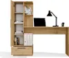 A wooden desk with an attached bookshelf. Voir les images du produit