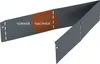 A dark gray metal garden border bent into an L-shape, with a brown circular area indicating a before and after effect. Produktbild-Vorschau