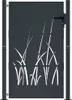 A dark gray metal garden gate with a cut-out grass design, shown in front of a light gray background. Produktbild-Vorschau