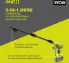 Marketing image for a Ryobi 3-in-1 nozzle for a pressure washer, highlighting its features and performance. Produktbild-Vorschau