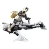 A Star Wars Scout Trooper action figure riding a speeder bike with Grogu in a satchel. Náhled obrázku produktu