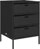 A black poly rattan cabinet with three drawers on a white background. Náhled obrázku produktu