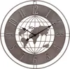 A close-up studio shot of a wall clock with a globe design. Produktbild-Vorschau