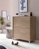 A shoe cabinet in a hallway with decorative items and shoes. Produktbild-Vorschau