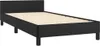 A black single bed frame with a wooden slatted base, shown from a side angle. Produktbild-Vorschau
