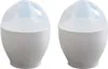 Two white microwave egg cookers with translucent blue tops, shown from the front. Produktbild-Vorschau