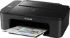 A black Canon Pixma printer is shown with a printed document partially ejected from the paper tray. Produktbild-Vorschau