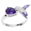 Offener Ring mit Vogel-Wassertropfen, künstlicher Amethyst, Produktbild-Vorschau 3