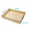 A wooden tray with dimensions indicated by measurement lines and text. Produktbild-Vorschau