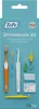 A product shot of an orthodontic care kit on a light blue background. Produktbild-Vorschau