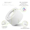 A white spotlight with callouts highlighting its features. Produktbild-Vorschau