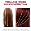 Mehrfarbige geflochtene Haarverlängerungen mit Perlen, auf verschiedene Arten in braunem Haar gestylt Podgląd zdjęcia produktu