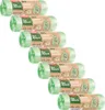 A stack of rolled-up green trash bags with brown labels. Voir les images du produit