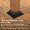 A close-up of a wooden post anchored to a wooden deck with a black base plate. Produktbild-Vorschau