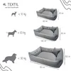 A size chart for dog beds, showing different sizes and corresponding dog weights, with dimensions labeled. Náhled obrázku produktu