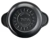 The bottom of a black cast iron pot with embossed text and a sunburst pattern. Náhled obrázku produktu
