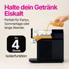 A slush maker is being filled with orange liquid, with text highlighting its features. Produktbild-Vorschau