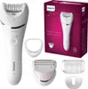 A Philips epilator and its packaging are displayed, along with various attachments. Anteprima dell’immagine prodotto