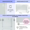 A collage of images showcasing a white glass electric heater, its features, and dimensions. Voir les images du produit