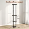 A tall, black, four-shelf floor lamp with dimensions indicated by text overlays. Anteprima dell’immagine prodotto