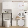 A bathroom shelf unit over a toilet, with close-up details of the cabinet doors and hinges. Produktbild-Vorschau