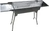 A silver metal grill with foldable legs is shown against a white background. Produktbild-Vorschau