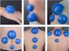 Collage of images showing blue vacuum cups being applied to different parts of the body for massage and cellulite treatment. Náhľad obrázku produktu